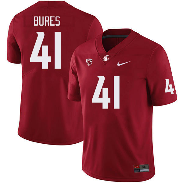 Men #41 Sean Bures Washington State Cougars College Football Jerseys Stitched Sale-Crimson